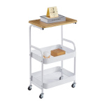 Τρόλεϊ- καλάθι Υ77x43x30εκ. μεταλλικό με ξύλινη επιφάνεια λευκό